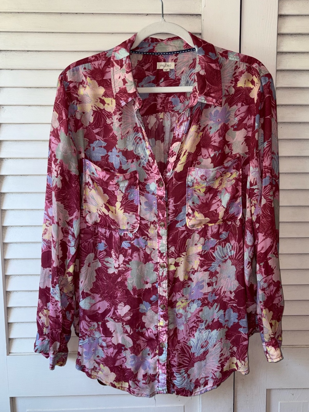 Anthropologie Pilcro Floral Button Down Blouse Oversized Pink Modal Top M - Picture 2 of 7